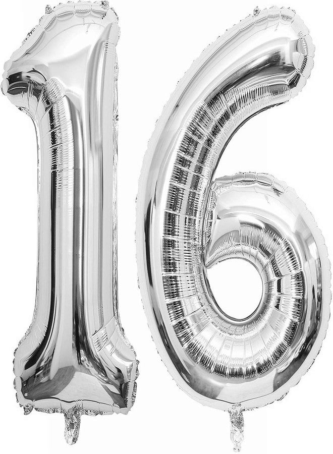 FI - FLICK IN 2Pcs 16 number Silver Foil Balloon 16 Inch For Birthday Decoration Items 16th Year Balloons, Sixteen (Pack of 2)